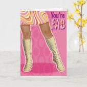 Go-Go Laarzen + Mini Rok Retro Verjaardag Kaart (Gele Bloem)