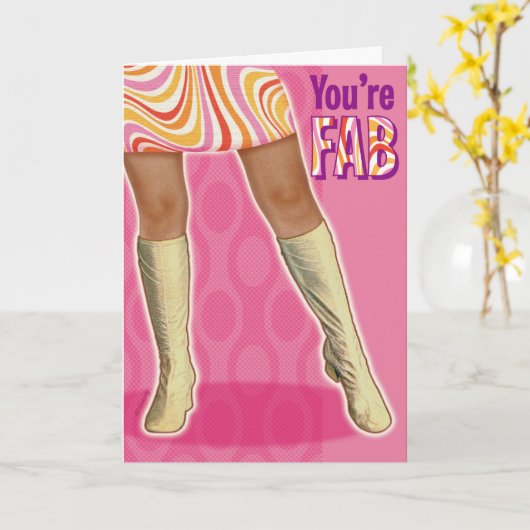 Go-Go Laarzen + Mini Rok Retro Verjaardag Kaart (Gele Bloem)