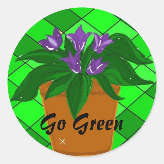 Go Green Bloempot Ronde Sticker (Voorkant)