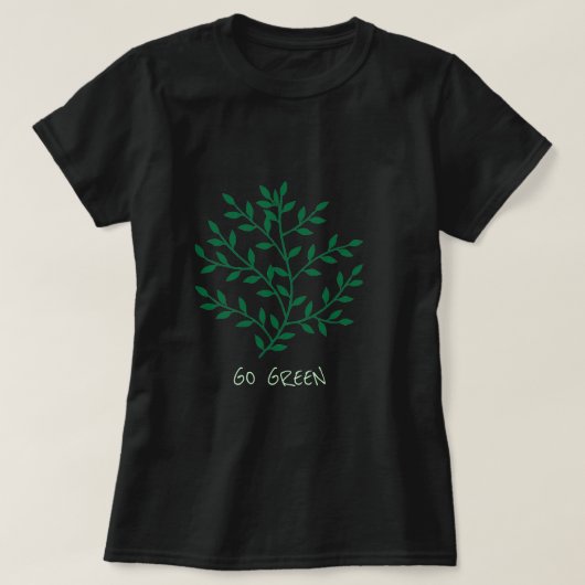 Go Green slogan bladeren takblad T-shirt (Design voorkant)