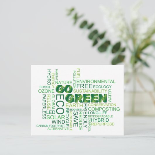 Go Green Word Cloud Briefkaart (Staand voorkant)