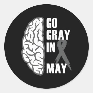 Go Grey In May Brain Cancer Tumor Awareness Grey R Ronde Sticker