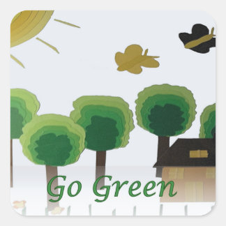 Go Groen Artistiek Landschap Collage Vierkante Sti Sticker
