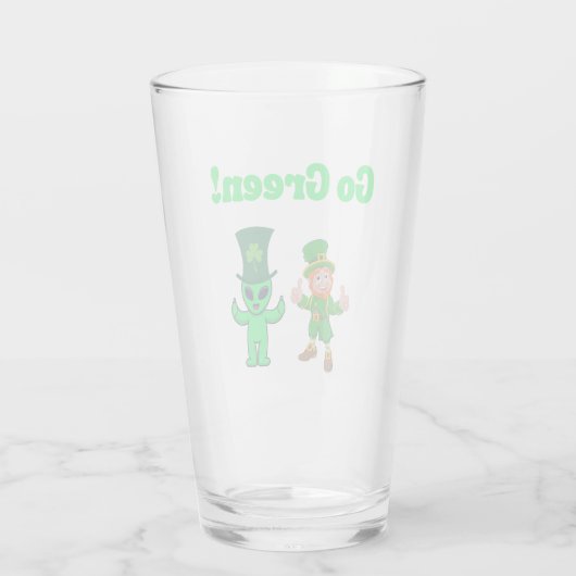 Go Groene Leprechaun & Alien Glas (Achterkant)