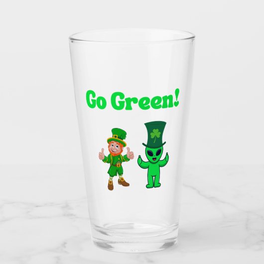 Go Groene Leprechaun & Alien Glas (Voorkant)