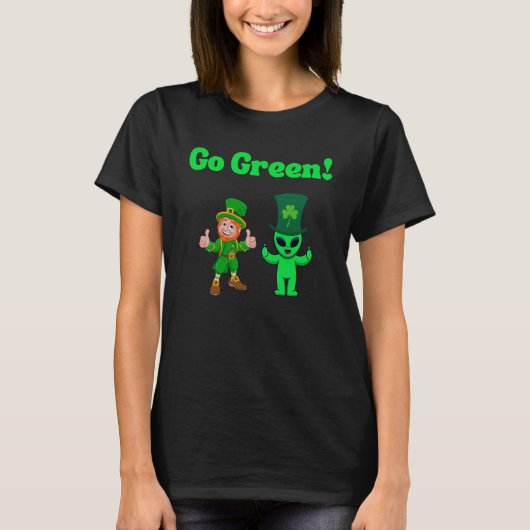 Go Groene Leprechaun & Alien T-shirt (Voorkant)