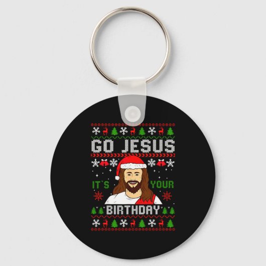 Go Jesus It’s Your Birthday Funny Ugly Christmas G Sleutelhanger (Voorkant)