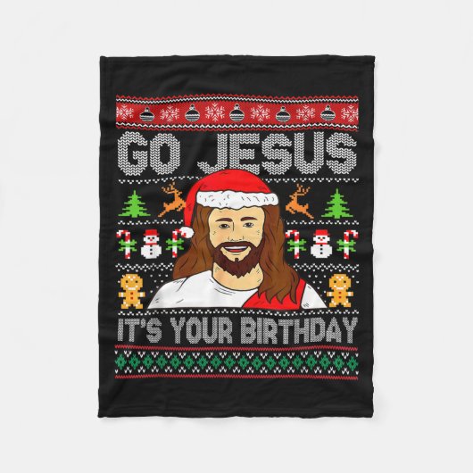 Go Jesus It's Your Birthday Ugly Christmas Sweater Fleece Deken (Voorkant)