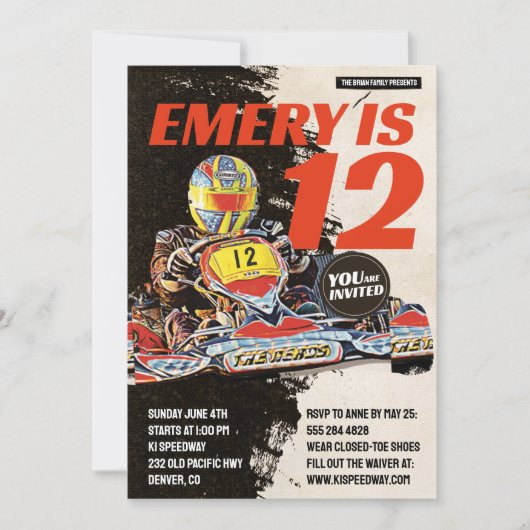 Go Kart Birthday Party Invitation Kaart (Voorkant)