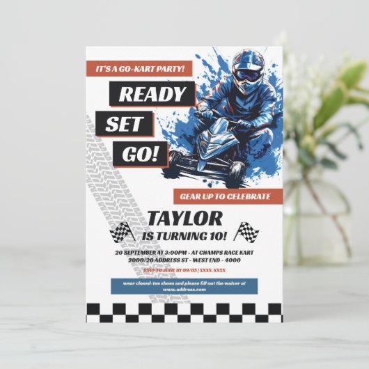 Go Kart Birthday Party Kaart (Staand voorkant)