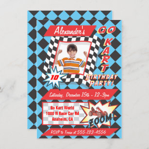 Go Kart Birthday Party Photo Insert Invitations Kaart