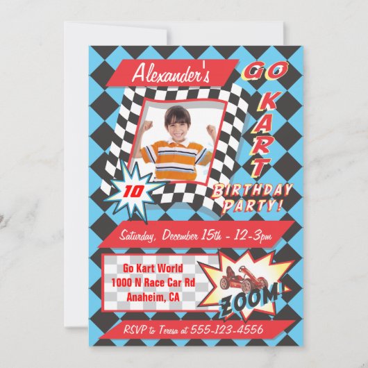 Go Kart Birthday Party Photo Insert Invitations Kaart (Voorkant)