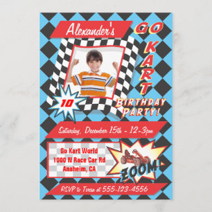 Go Kart Birthday Party Photo Insert Invitations Kaart
