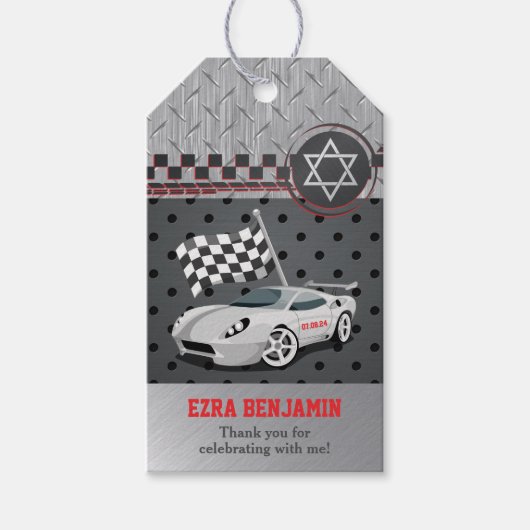 Go-Kart Car Racing Bar Mitzvah Cadeaulabel (Voorkant)