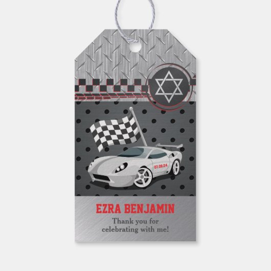 Go-Kart Car Racing Bar Mitzvah Cadeaulabel (Achterkant)
