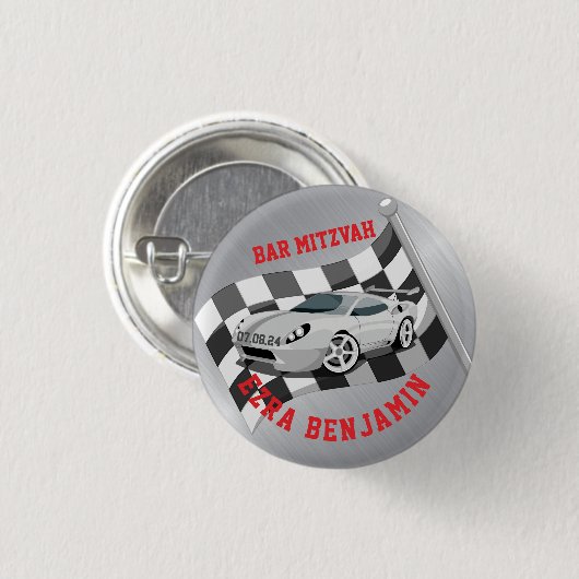 Go-kart Car Racing Bar Mitzvah Ronde Button 3,2 Cm (Voorkant /achterkant)