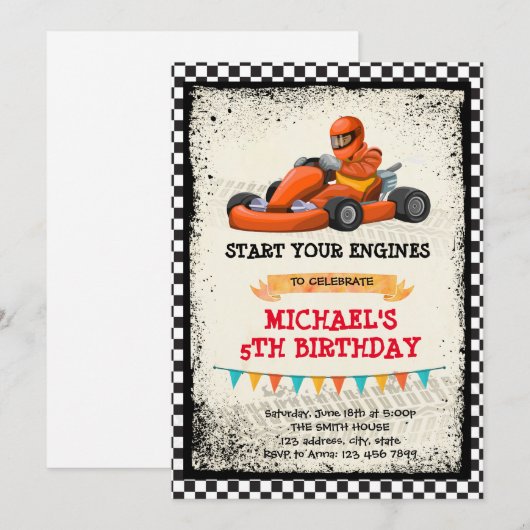 Go kart feest uitnodiging (Voorkant / Achterkant)