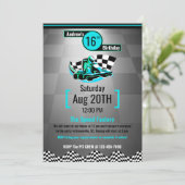 Go-Kart Feest Uitnodiging - Blauwe Snelheidsracer (Staand voorkant)