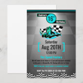 Go-Kart Feest Uitnodiging - Blauwe Snelheidsracer (Voorkant / Achterkant)