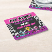 Go Kart Geruite Vlag Meisjes Verjaardag Kartonnen Onderzetters (Schuin)