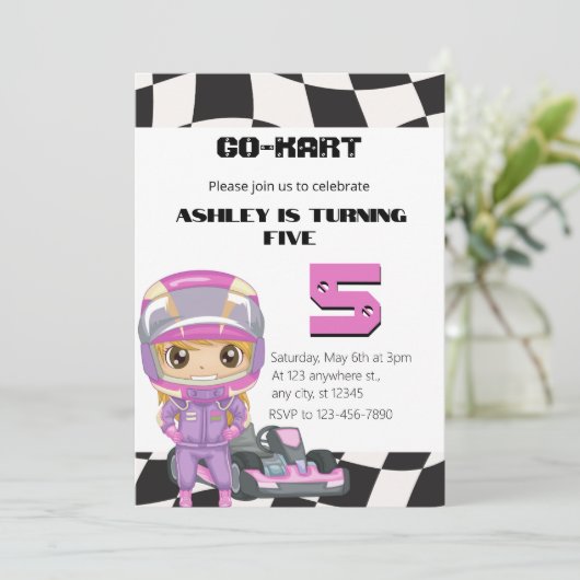GO-KART Girly Vijf Verjaardag | Meisje Alle leefti Kaart (Staand voorkant)
