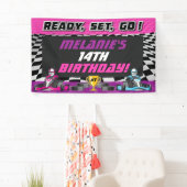 Go Kart Meisjes Verjaardagsfeestje Racing Spandoek (Insitu)