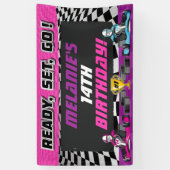 Go Kart Meisjes Verjaardagsfeestje Racing Spandoek (Verticaal)