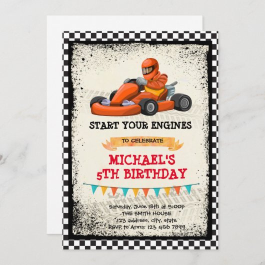 Go kart party uitnodiging (Voorkant / Achterkant)