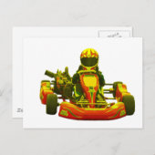 Go Kart Racer in Geel Briefkaart (Voorkant / Achterkant)