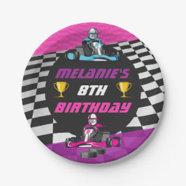 Go Kart Racing Auto Meisjes Verjaardagsfeest Papieren Bordje
