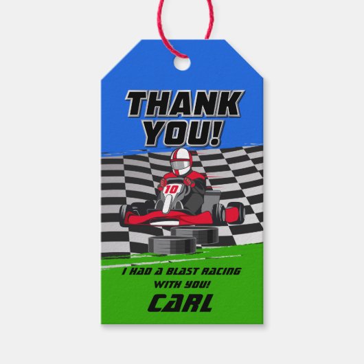 Go Kart Racing Auto Verjaardagsfeest Cadeaulabel (Voorkant)