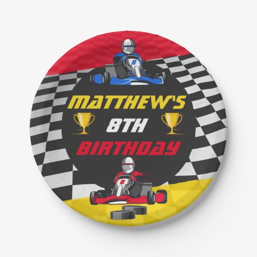 Go Kart Racing Auto Verjaardagsfeest Papieren Bordje (Voorkant)