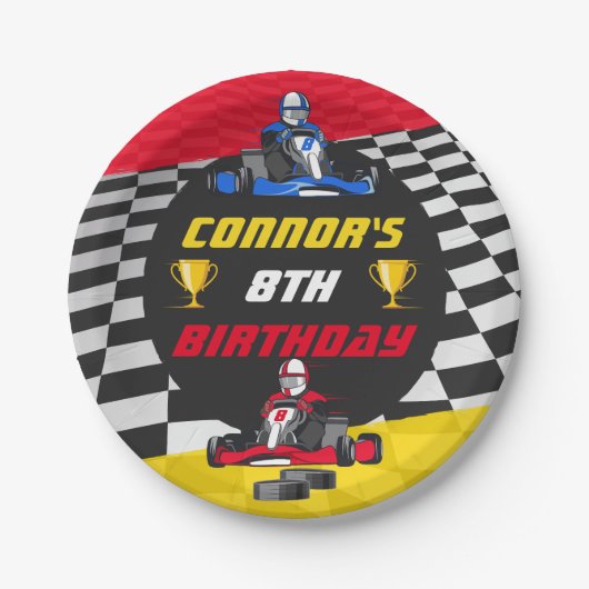 Go Kart Racing Auto Verjaardagsfeest Papieren Bordje (Voorkant)