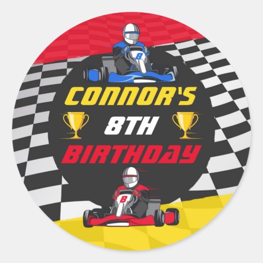 Go Kart Racing Auto Verjaardagsfeest Ronde Sticker (Voorkant)