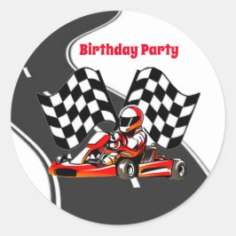 Go Kart Racing Boy Verjaardagsfeestje Ronde Sticker