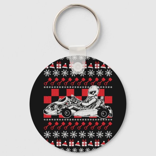 Go Kart Racing Kerstmis Sleutelhanger (Voorkant)
