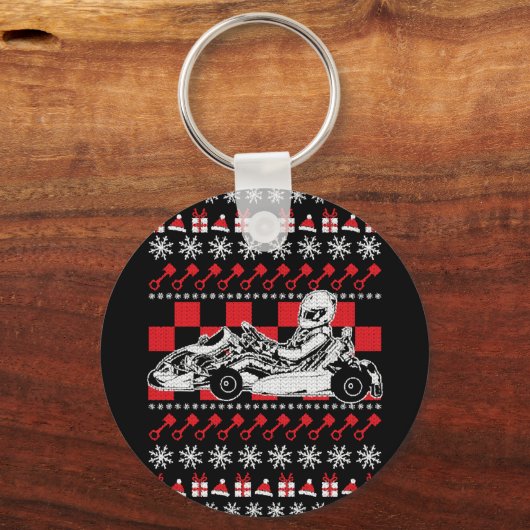 Go Kart Racing Kerstmis Sleutelhanger (Voorkant)