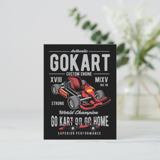  Go-Kart Racing Logo Briefkaart (Staand voorkant)
