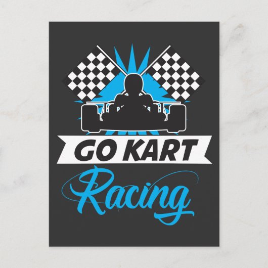 Go Kart Racing Silhouette Flag Goal Winner Briefkaart (Voorkant)