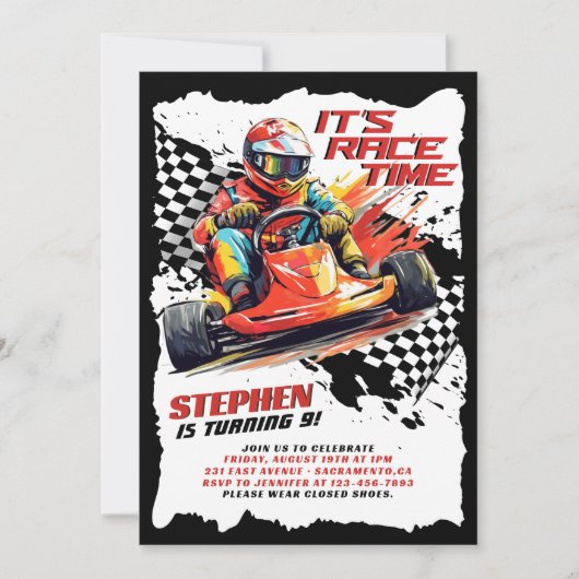 Go Kart Racing Verjaardagsfeest Kaart (Voorkant)