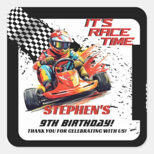 Go Kart Racing Verjaardagsfeest Vierkante Sticker