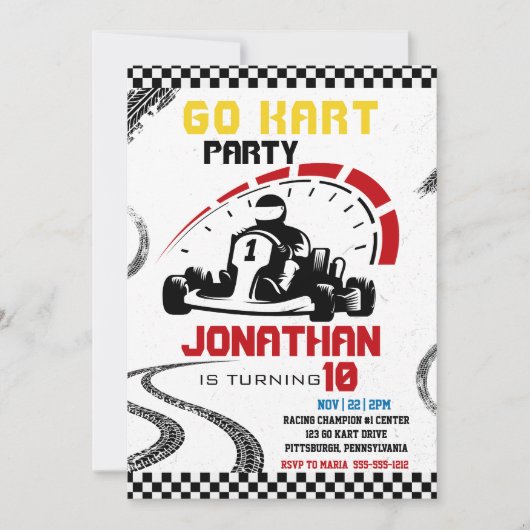 Go-Kart Thema Verjaardagsfeestje Kaart (Voorkant)