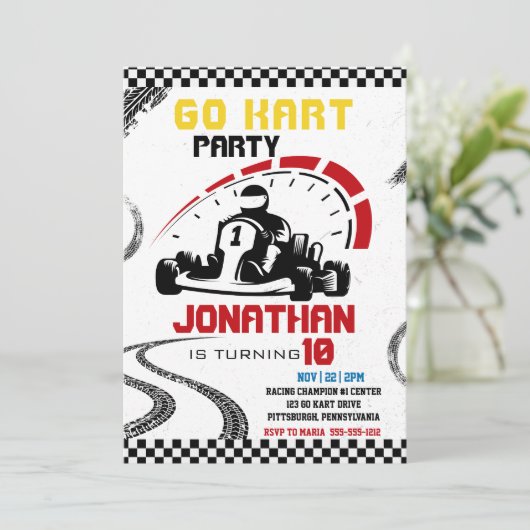 Go-Kart Thema Verjaardagsfeestje  Kaart (Staand voorkant)