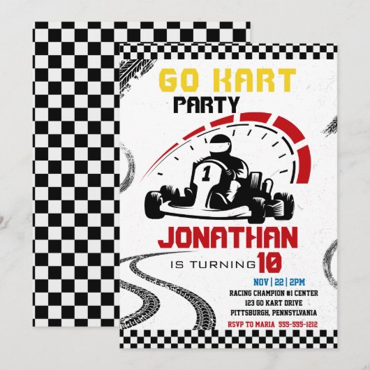 Go-Kart Thema Verjaardagsfeestje  Kaart (Voorkant / Achterkant)