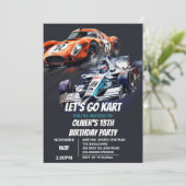 Go Kart Uitnodiging voor verjaardag (Staand voorkant)