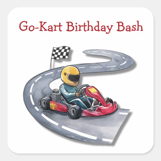 Go-Kart Verjaardag Bash Vierkante Sticker (Voorkant)