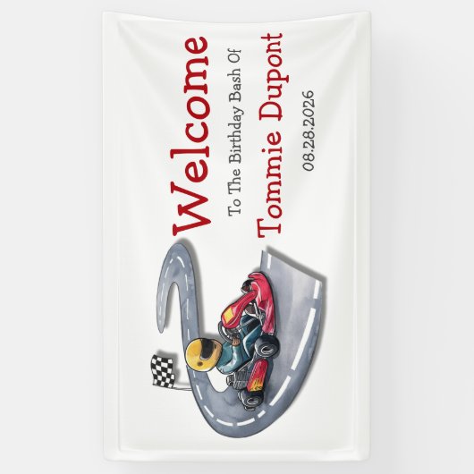 Go-Kart Verjaardag Bash Welkomstbord Banner (Verticaal)