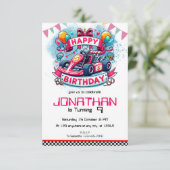 Go Kart Verjaardag Red Racing Car uitnodiging (Staand voorkant)