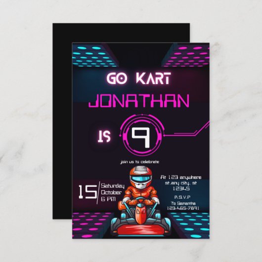 Go Kart Verjaardag uitnodiging (Voorkant / Achterkant)