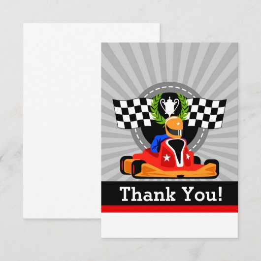 GO KART Verjaardagsfeestje Dank u kaarten (Voorkant / Achterkant)